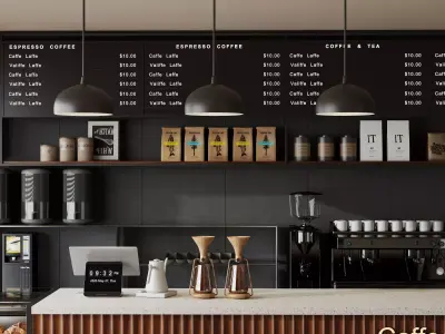 Modern Coffee Shop Interior Scene 3D Model Low-poly 3D model