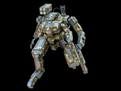  Rigged Sci-Fi Combat Mech Exoskeleton With 4 Skins PBR Package 