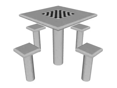Concrete Table With 4 Benches 3D model