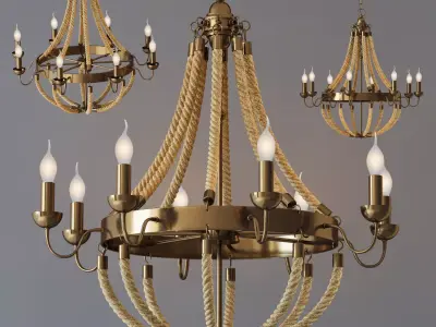 Chandelier Rattan Chandelier Metall 8 Loft Rope Light 3D model