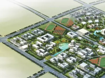 Modern University Campus Masterplan 3D model