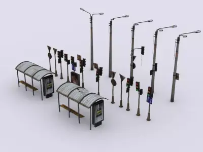 street elements Low-poly 3D model