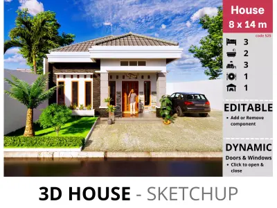 House 8x14m code 525 - Sketchup 3D model 3D model 3D model