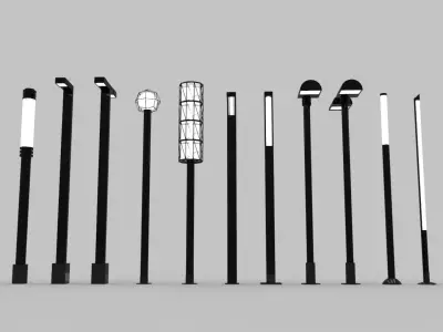 Urban Street Lights - 13 Objects Low-poly 3D model