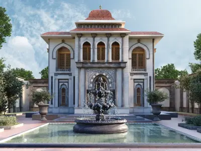 islamic Andalusian Villa with Fountain  Garden Low-poly 3D model