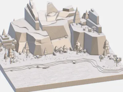 lake mountain landscape Low-poly 3D model