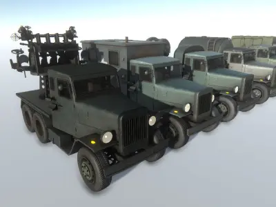 Old Military Trucks Set Low-poly 3D model