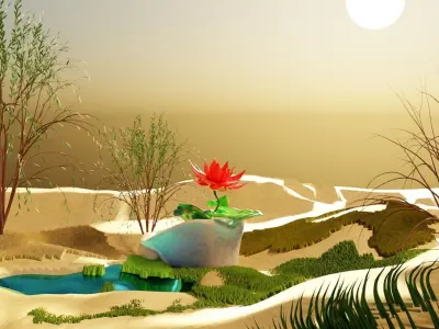 DESERT AND LOTUS SHORT ANIMATION Low-poly 3D model