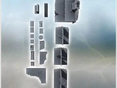 Set of accessories for urban ruins with interior furniture and w 3D print model