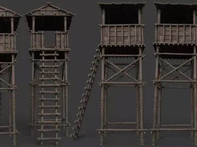 Wooden Watchtower D Low-poly 3D model