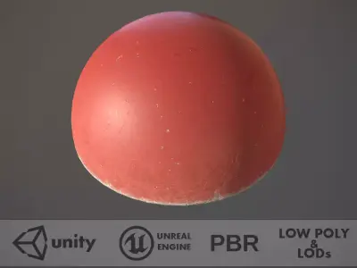 Concrete Hemisphere Barrier Painted Red pack 1 v2 Low-poly 3D model