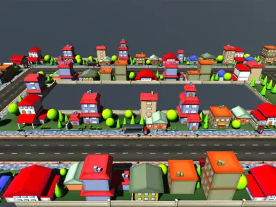 Cartoon city four Low-poly 3D model