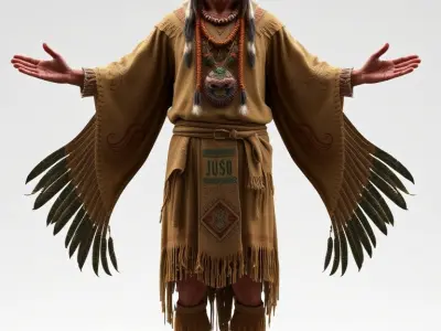 Traditional Tribal Chief Character Model Rigged and Animated Low-poly 3D model