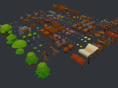 Stylized set of items Low-poly 3D model