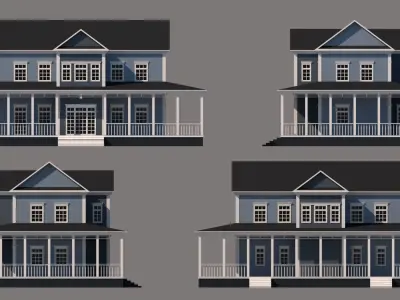 5 cartoon country cottages Low-poly 3D model