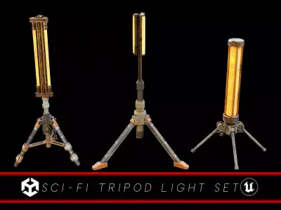 Sci-Fi Tripod Light Set Low-poly 3D model