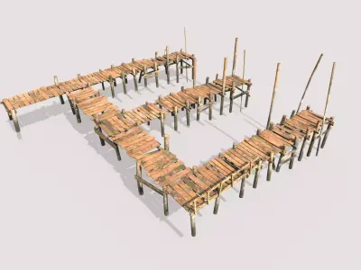 Wooden Triple Pier 3D model