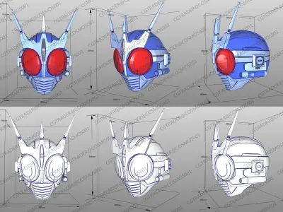 Kamen Rider GX3 Helmet paper papekura Low-poly 3D model