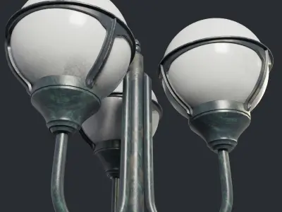 Spherical Street lamp whith triple stand 3D model