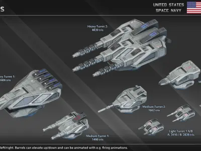 USSN Congress Class Frigate Low-poly 3D model