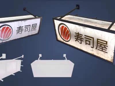 Game Ready Japanese Signs Set Plastic Signs 02 Low-poly 3D model