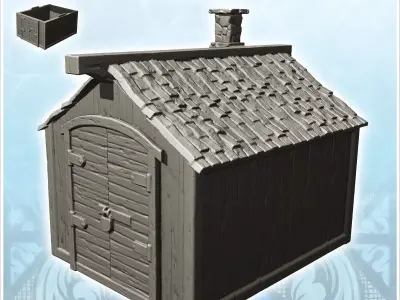 Medieval wooden warehouse with slate roof and chimney 6 - Mediev 3D print model