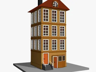 Three Floors Building  Low-poly 3D model