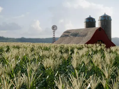 Farm Landscape 3d Scene Low-poly 3D model