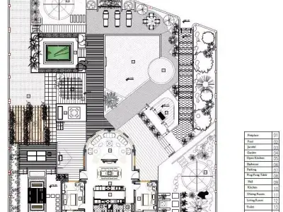 Two-Bedroom Villa Architectural Plan with Landscape Free 3D model