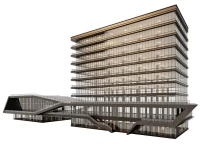 Modern Office Tower with Dynamic Podium and Skybridge 3D model