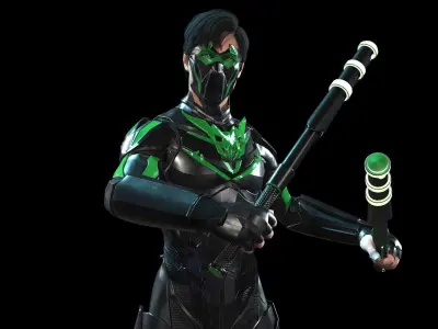 SuperHeroGameReady ninja in suit Low-poly 3D model