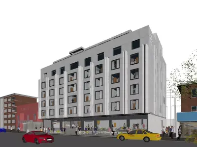 Modern Boutique Hotel Exterior Urban Street View 3D model