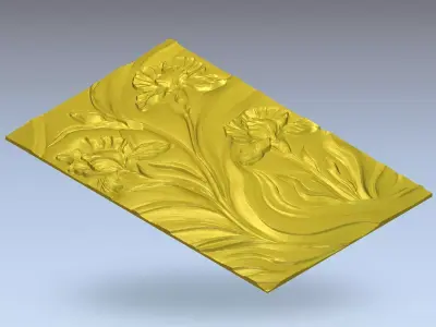 Modern floral Relief Panel Wall Decor Set STL Mural CNC 334 3D model