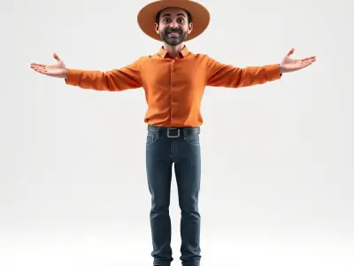 Smiling Farmer with Hat D Character Model Low-poly 3D model