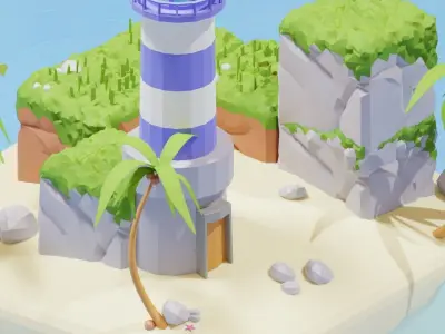 Summer Island includes lighting setup Low-poly 3D model