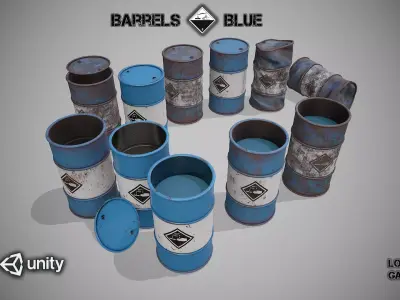 Barrels blue set Low-poly 3D model