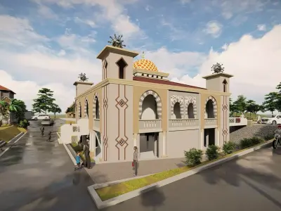 Mosque with garden parking and basement 3D model