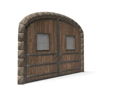 Medieval Wooden Door with Two Square Windows Low-poly 3D model