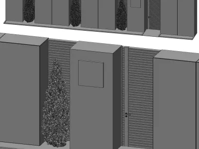 Fence wooden with two doors and tree 3D model