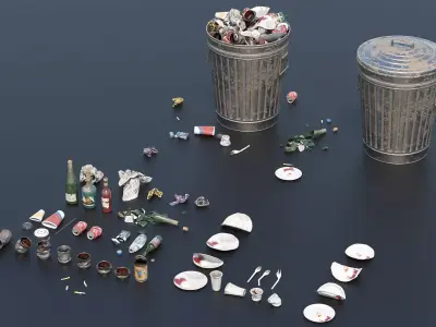Trash Set 2 PBR Game Ready pile of cans in can Low-poly 3D model