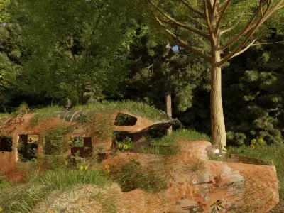 Abandoned airplane crashed on forest 3D model