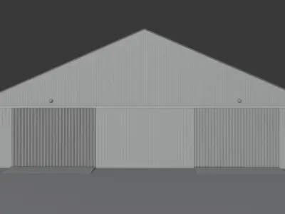 Warehouse metal building with doors Low-poly 3D model Low-poly 3D model