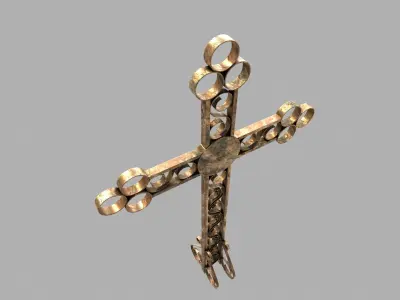 Fenced Grave With Brass Cross Low-poly 3D model