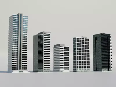 Tall urban city buildings Low-poly 3D model