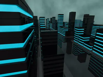 Futuristic abstract sci-fi city with unique buildings 3D model