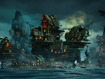 Stylized Pirate Port City Low-poly 3D model