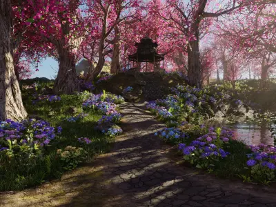 Japanese Gazebo Scene 3D model