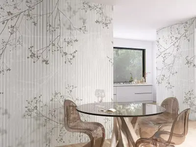 Gypsophila Sprigs on Fluted Glass Texture