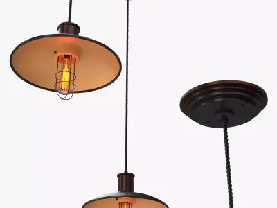 Industrial Pendant Lamp with Metal Shade Hanging Low-poly 3D model