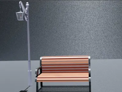 Bench and light in the street 3D model